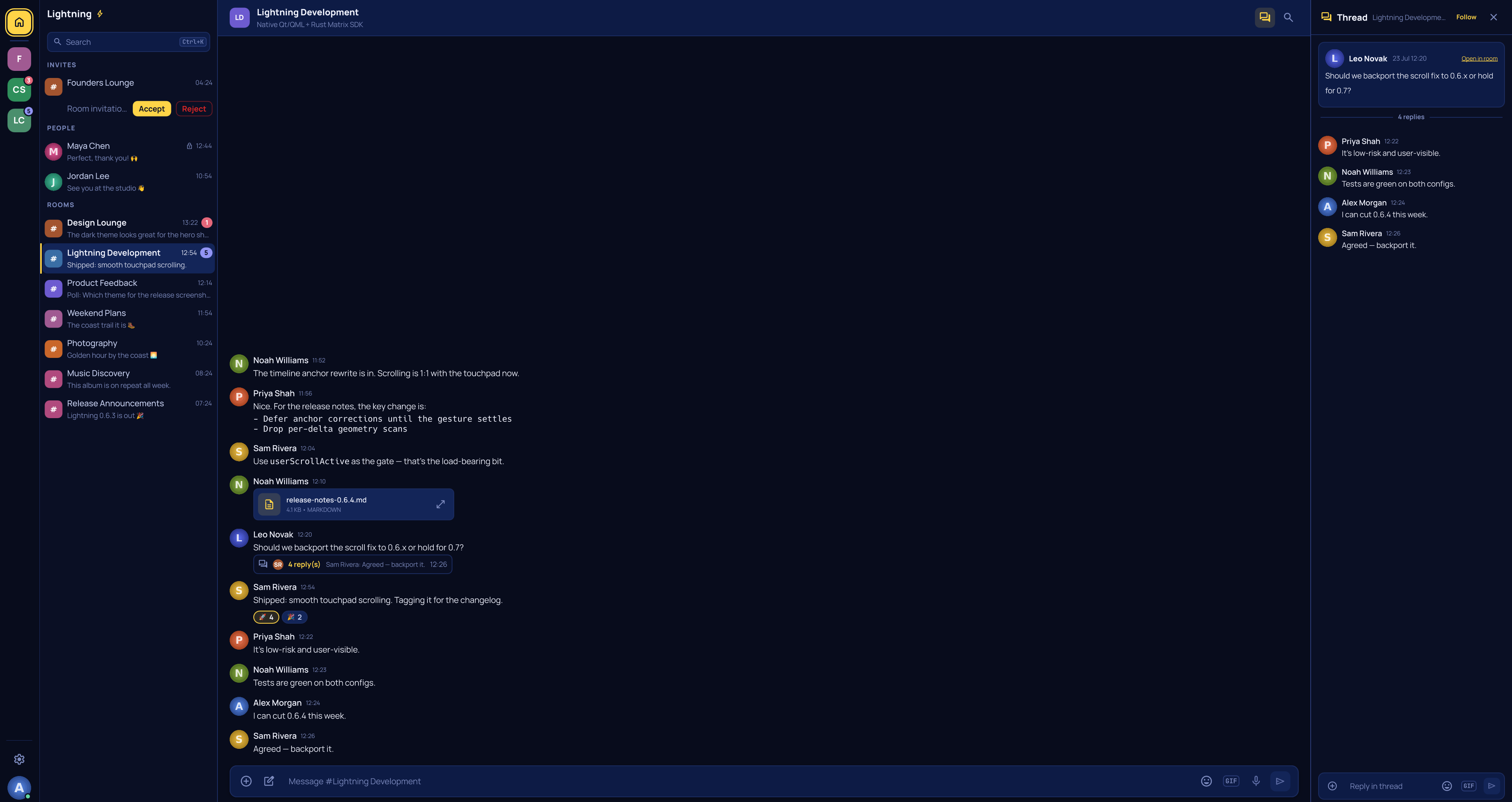 A thread panel open beside the main timeline