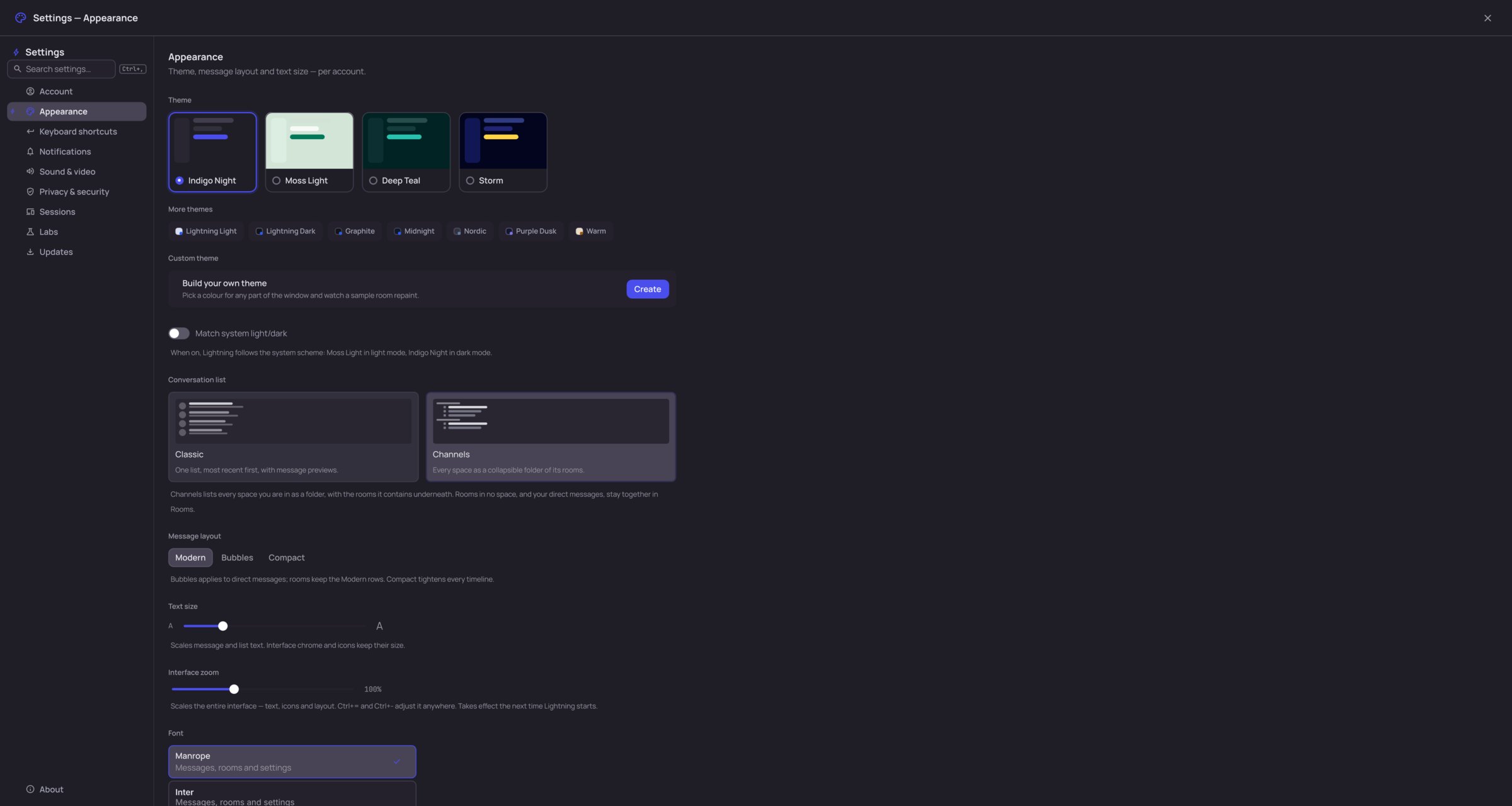 The appearance settings in Lightning